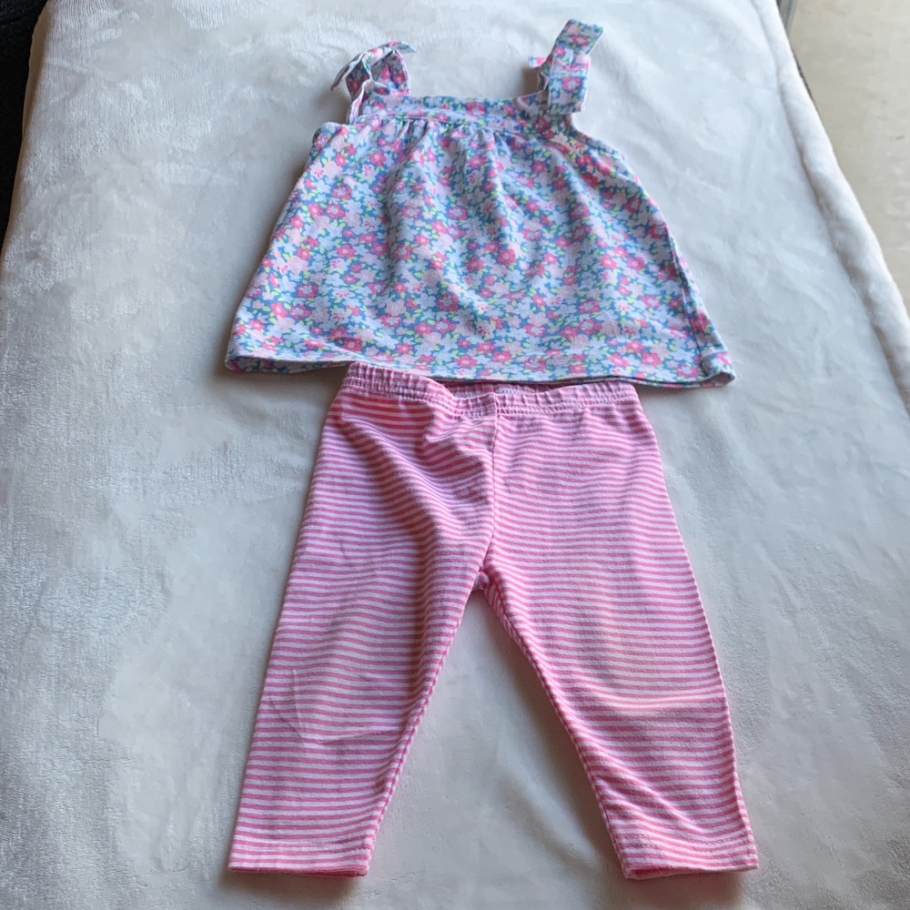 Carter's 2 Piece Set Floral Top & Striped Bottoms